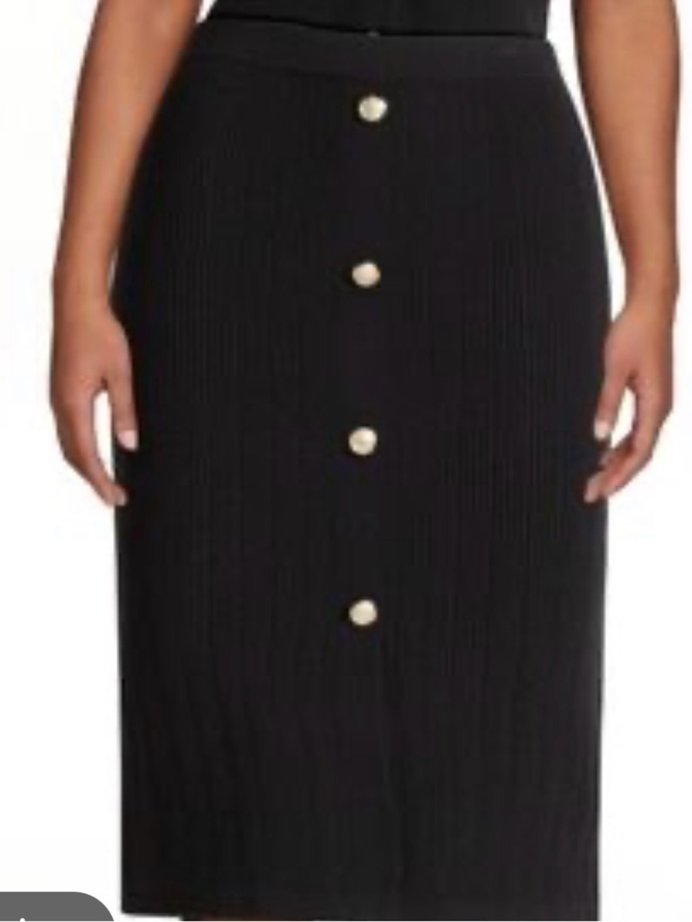 sofia by sofia vergara Black Ribbed Button-Front Midi Skirt